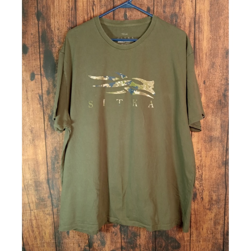 Sitka Gear Mens XXL Pima Cotton Graphic T-Shirt Olive Green Camo Logo Tee